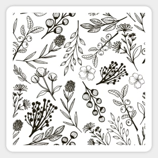 Wild Plants Seamless Pattern in Black and White Sticker